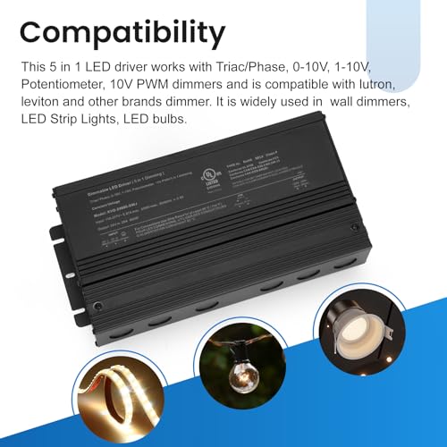Image of 600W Dimmable LED Driver 24V, 110V-277V AC to 24V DC Led Light Transformer Compatible with lutron and leviton Dimmer, TRIAC /Phase /0-10V /1-10V /Potentiometer /10V PWM 5 in 1 Dimming LED Driver, UL Listed