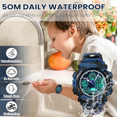 Image of Dayllon Boys Watch,Kids Watch for 5-15 Year Old Boys,Digital Sport Outdoor Multi Function Waterproof with LED Alarm Calendar Analog Watch for Kids Gifts