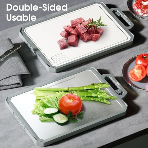 Planche à découper en acier inoxydable double face premium avec base debout - 7