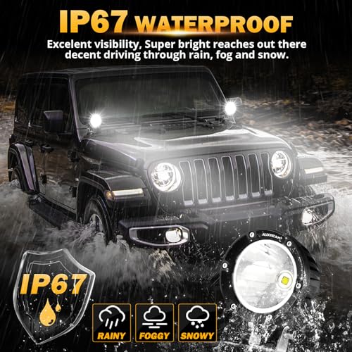 Image of Auxbeam C4 Series LED Pods 4In 72W Round Spot Offroad Light, 2PCS 7200LM Ditch Lights with Wiring Harness Kit Led Pod Lights White Round LED Pods for Truck Jeep Motorcycle SUV ATV UTV Wrangler
