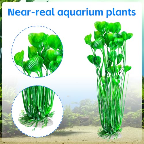 Image of AQUANEAT Artificial Fish Tank Plants, Plastic Aquarium Accessories Large, 15.5 inch Green Decorations, 2pcs