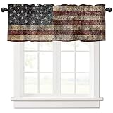 Window Valance Independence Day Rod Pocket Short Curtain Panels Vintage American Flag Kitchen Valanc
