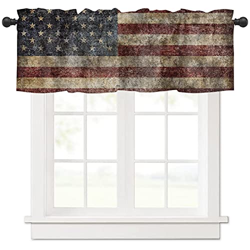 Window Valance Independence Day Rod Pocket Short Curtain Panels Vintage American Flag Kitchen Valances Curtains, Patriotic Stars And Stripes Window Treatments Drapes For Living Room Bedroom Decor #TOP24