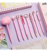 WEMATE 8Pcs Ballpoint Pens Set,Ballpoint Pen Bling for Women,Girly Pens,Black and Blue Ink Ball P...