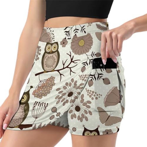 Jupe de tennis femme avec short intégré et poche imprimé papillon hibou