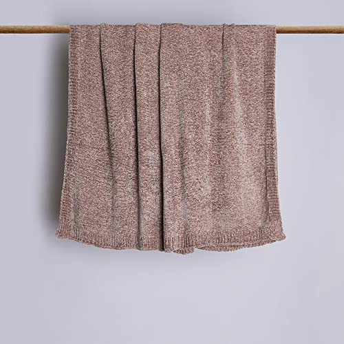 BEST HOME FASHION Super Soft Luxe Sheen Chenille Throw Blanket, Warm and Cozy Knitted Decorative Blanket for Sofa, Couch and Bed All Seasons 50 x 60 Inches- Dusty Rose