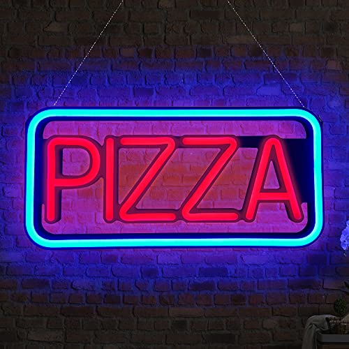 Enseigne au Néon LED PIZZA Néon en Silicone Ultra Brillant Avec Base Vierge Pour Enseigne Lumineuse à Pizza Devant un Café-bar à Bière (4220 PIZZA)