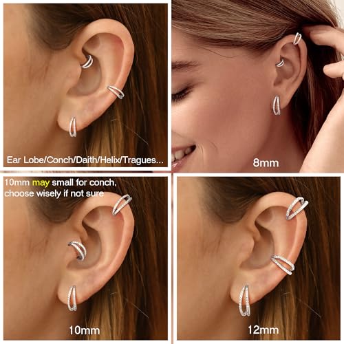 MILACOLATO G23 Titanium Nose Rings Hoops 16G 18G 20G Double Hoop Septum Click Nose Rings Lip Rook Lobe Tragus Helix Cartilage Daith Conch Earrings Clear CZ Paved Nose Piercing Jewelry for Women Men4