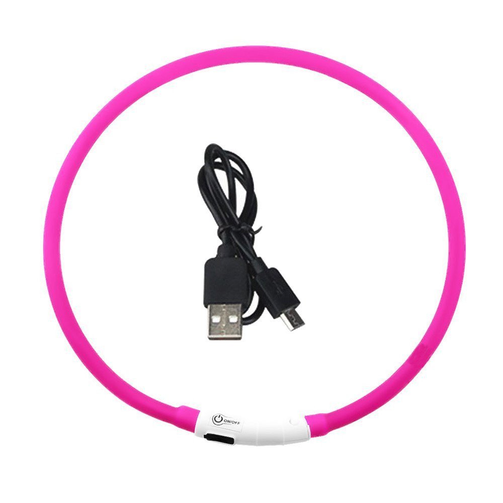 MaDiYa Pink Rechargeable LED Lucent Dog Collar Waterproof Adjustable Flash Glowing Pet Safety Collar 1PCS