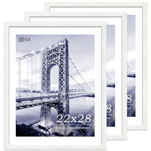 Image of VCK 22x28 Poster Frame Solid Wood White 3 Pack Picture Frames 22 x 28 Inches with Wall Mounting Hanging