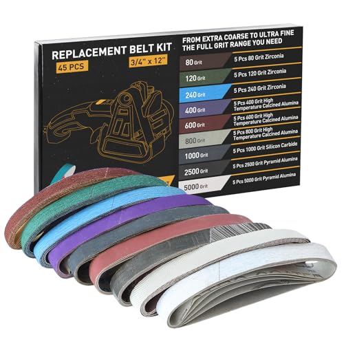 45 Pcs 3/4 X 12 Replacement Knife Sharpener Sanding Belt Kit for Work Sharp Knife & Tool Sharpener Ken Onion Edition (WSKTS-KO) 80/120/240/400/600/800/1000/2500/5000 Grits