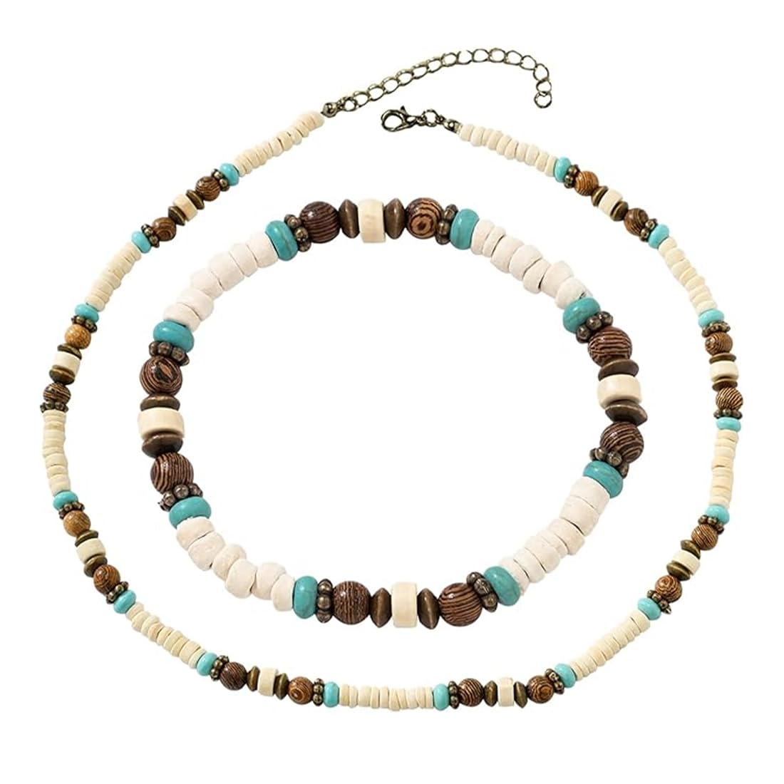 Oggettistica collane a girocollo Collana da surfista con perline di cocco Collana da surfista da uomo Bracciale con perline di legno Gioielli da spiaggia fatti a mano Impermeabili (set di 2)