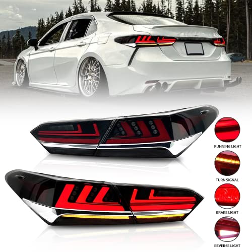 New Taillights For Toyota Camry Tail Light Assembly 2018-2023 Se Xse Le Xle Trd 8Th Gen Accessories Taillight V1 Smoke Rear Lights Led Sequential Turn Signals Startup Custom Back Lamp Replacement (T3) #TOP19
