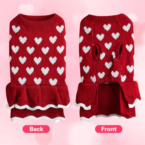 Winmany Valentinstags-Hundepullover für kleine und mittelgroße Katzen, Hunde, rot-rosa Herzkleid, Haustier-Winter-Rollkragenpullover, Strickwaren (Rot, M)