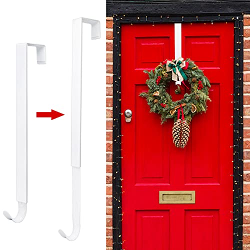 Image of ZMCINER Wreath Hanger for Front Door, Adjustable 15-25 Inch, White Metal, Holds 20 lbs, Christmas & Fall Wreaths, Decorations Hook