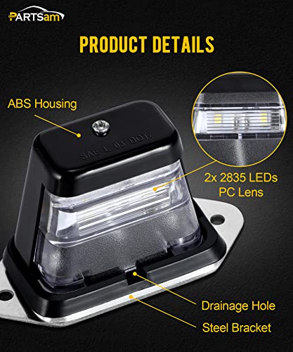 Partsam Led License Plate Light Waterproof 12V Dc License Tag Light With Holder Drainage Hole Abs Housing Pc Lens For Trailer Truck Pickup Utv Atv Rv Boat 12V Dot Compliant #TOP3