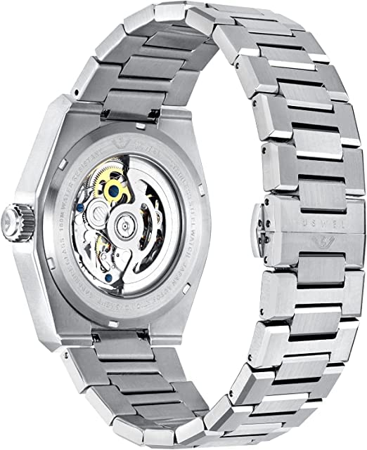 Image of Automatic Mechanical Wrist Watch for Men with Star Dust Dial, Fashion Self-Winding Watches for Men Stainless Steel Waterproof Luminous Sapphire Crystal Mens Watches with Auto Date (Silver)