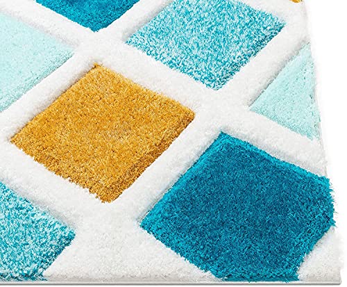 Image of SWEET HOMES Super Ultra Soft 3D Shaggy Handcrafted Anti-Skid Silk Touch Rectangular Carpet, Size 3X5 Feet, Colour, Green /Yellow