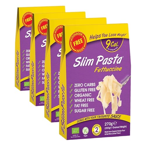 Slim Pasta - Fettucines de Konjac - 270 g - Sin Calorías ni Carbohidratos - Ideal para Dietas Keto y Low Carb - Aptos para Veganos - Elaborados con Agua Purificada, Fibra de Avena y Harina de Konjac