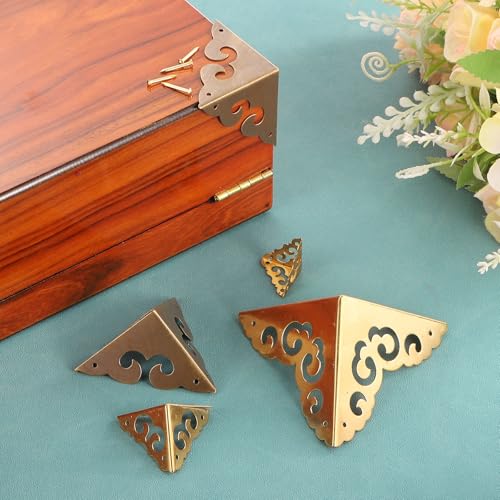 Image of uxcell 2 Pcs Brass Edge Guard, 65mm Decorative Box Corner Cover, Corner Protector, Vintage Stair Dust Corners with Screws, Bronze