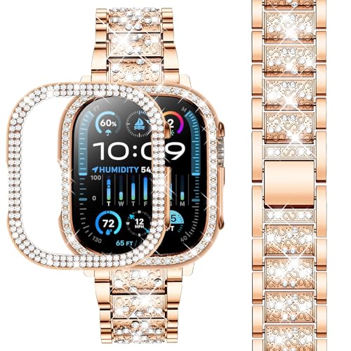 Image of SUPOIX for Apple Watch Band 49mm + Case, Bling Bands for Women (Rose Gold)