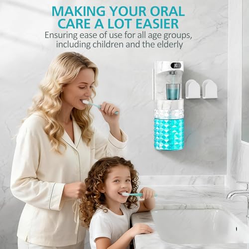 Image of Automatic Mouthwash Dispenser for Bathroom,20.29 oz Mouth Wash Dispensers Bathroom Accessories Set with Magnetic Cups,4 Modes Wall Mounted Touchless Electric Mouthwash Dispensers for Home Family