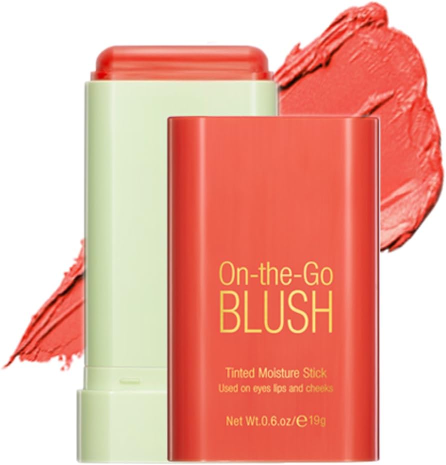 Mysense Orange Cream Blush Stick, On-the-Go Blush, Multi-use Makeup Blush Stick for Cheeks Lips Eyes, Solid Moisturizer Stick Blush Makeup Natural Matte Finish Waterproof Long-Lasting, 03 Coral OrangeCompact by Design (Amazon-developed Certification)