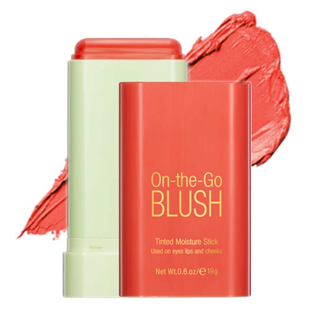 Mysense Orange Cream Blush Stick, On-the-Go Blush, Multi-use Makeup Blush Stick for Cheeks Lips Eyes, Solid Moisturizer Stick Blush Makeup Natural Matte Finish Waterproof Long-Lasting, 03 Coral OrangeCompact by Design (Amazon-developed Certification)