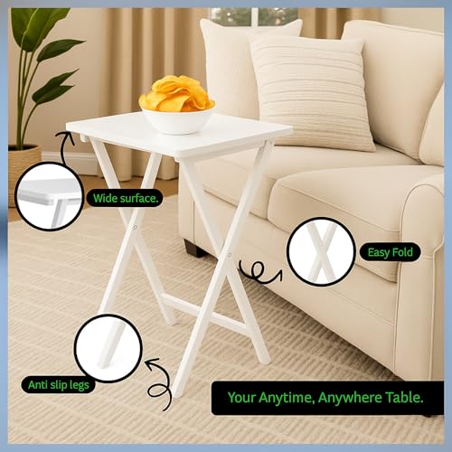 Image of 5 Piece Solid Wood Portable Tray Table Set White Folding Adjustable Decorative Lightweight Laptop Stand Compact Computer Desk Multipurpose Gaming Workstation and Versatile Snack Table