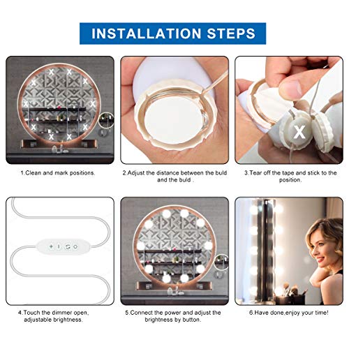 Image of Mirror Lights Hollywood Style Makeup Vanity Light for Mirror, Vanity Lights with 10 Dimmable Bulbs, USB Cable, 3 Color Modes & 10 Adjustable Brightness (USB Charger Not Include)