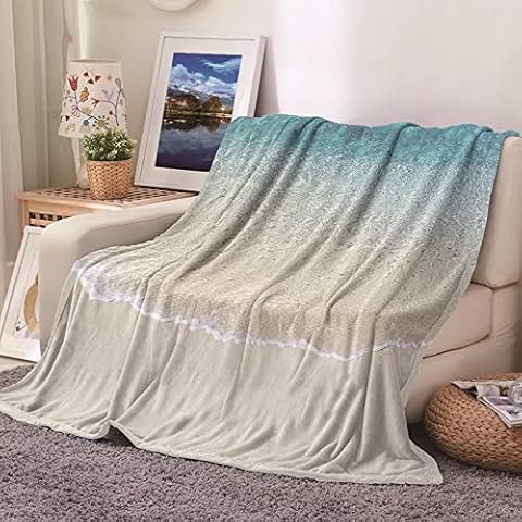 Blanket Throw for Bed, Soft Throw Blanket Blue Flannel Sandy Beaches Blanket for Office Travelling Camping 32''X48" Cover