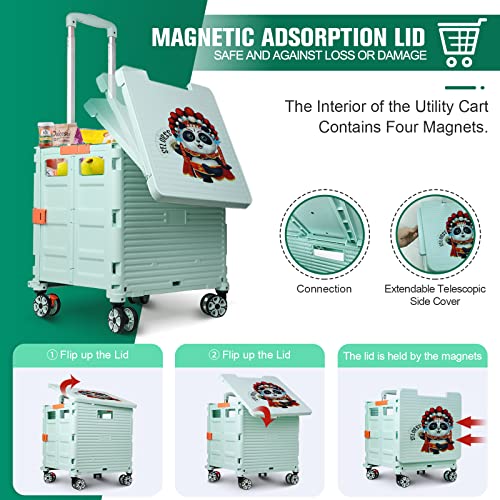 Faltbarer Einkaufstrolley mit verlängertem Deckel, verschleißfest, geräuschlos, 80 kg Tragkraft, robuster und… – Bild 7