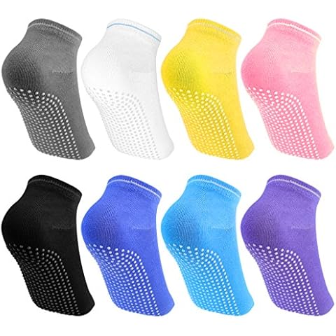 Rbenxia 8 Pairs Silicone Dot Cotton Socks, Non Slip Skid Yoga Pilates Socks with Grips Cotton for Women Cover