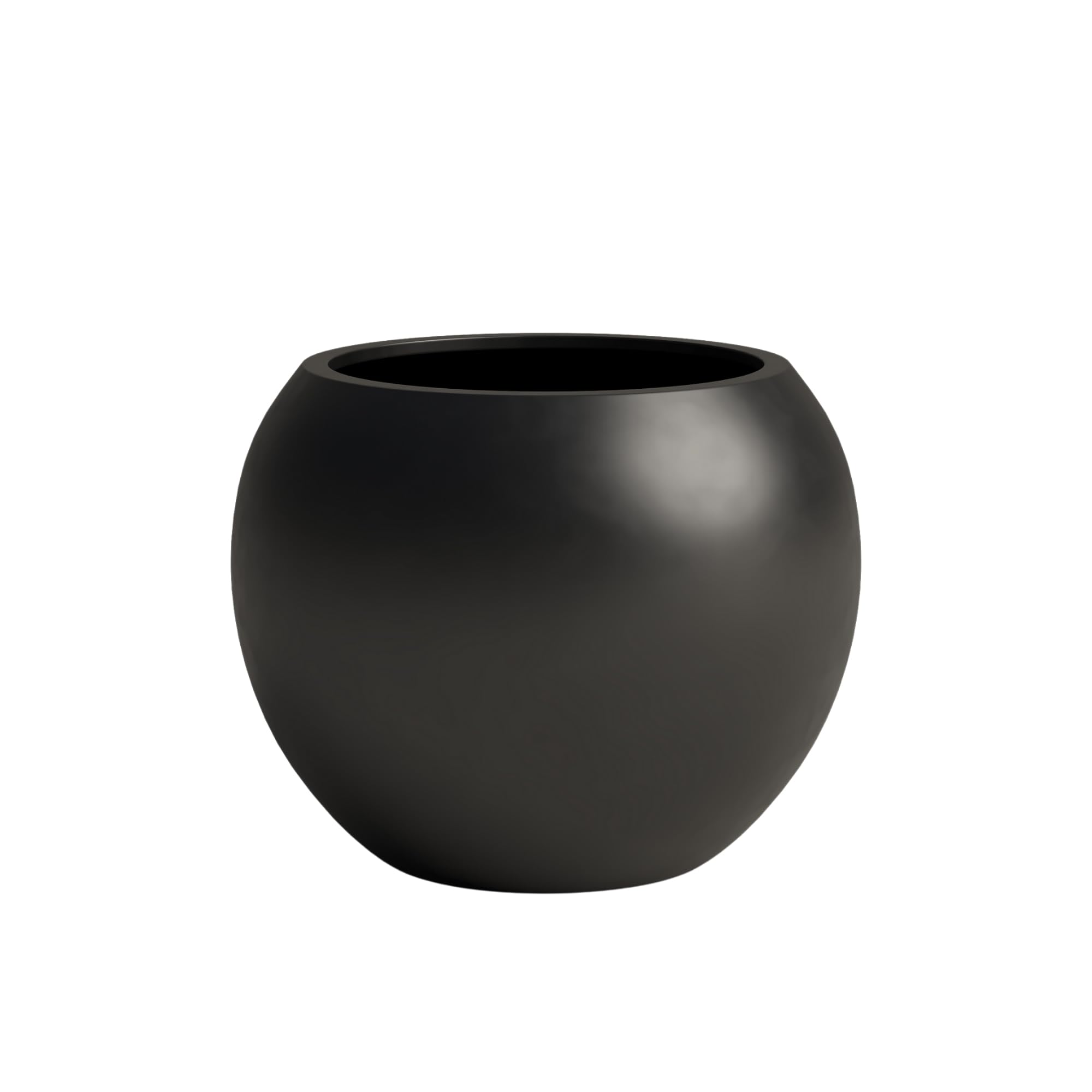 DTY Signature Mount Sherman Lightweight Durable Modern Fiberstone Sphere Planter for Indoor & Outdoor Drainage Hole & Rubber Plug Weather Resistant, 13.5" H x 17" Dia, 12" Opening- Medium, Black
