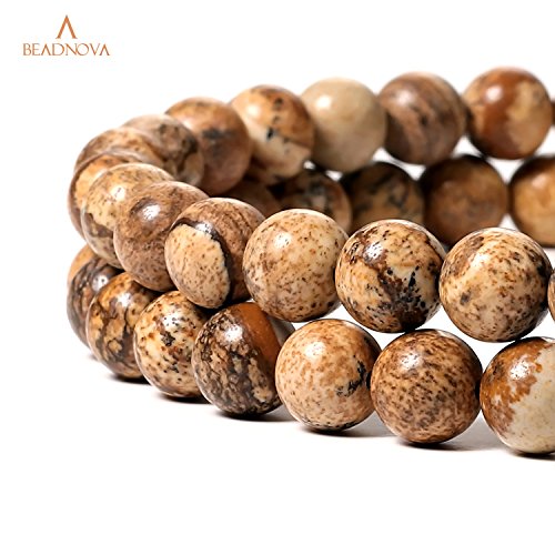 Image of BEADNOVA Brown Picture Jasper Beads Natural Crystal Beads Stone Gemstone Round Loose Energy Healing with Crystal Stretch Cord for Jewelry Making (8mm, 45-48pcs)