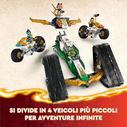LEGO NINJAGO Cingolato del Team Ninja, Veicolo Giocattolo 4 in 1 con 2 Moto, Aliante e Macchina Fuoristrada da Costruire, Giochi d'Avventura per Bambini e Bambine da 9 Anni con 6 Minifigure 71820 - Immagine 2