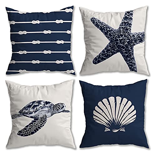 Kit 4 Capas de Almofada Náutica Suede Ziper Invisível (Azul Nós +...