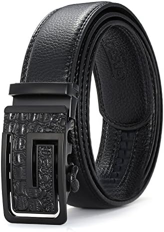 Men's Genuine Leather Ratchet Automatic Dress Belt By Greach Man [Black]