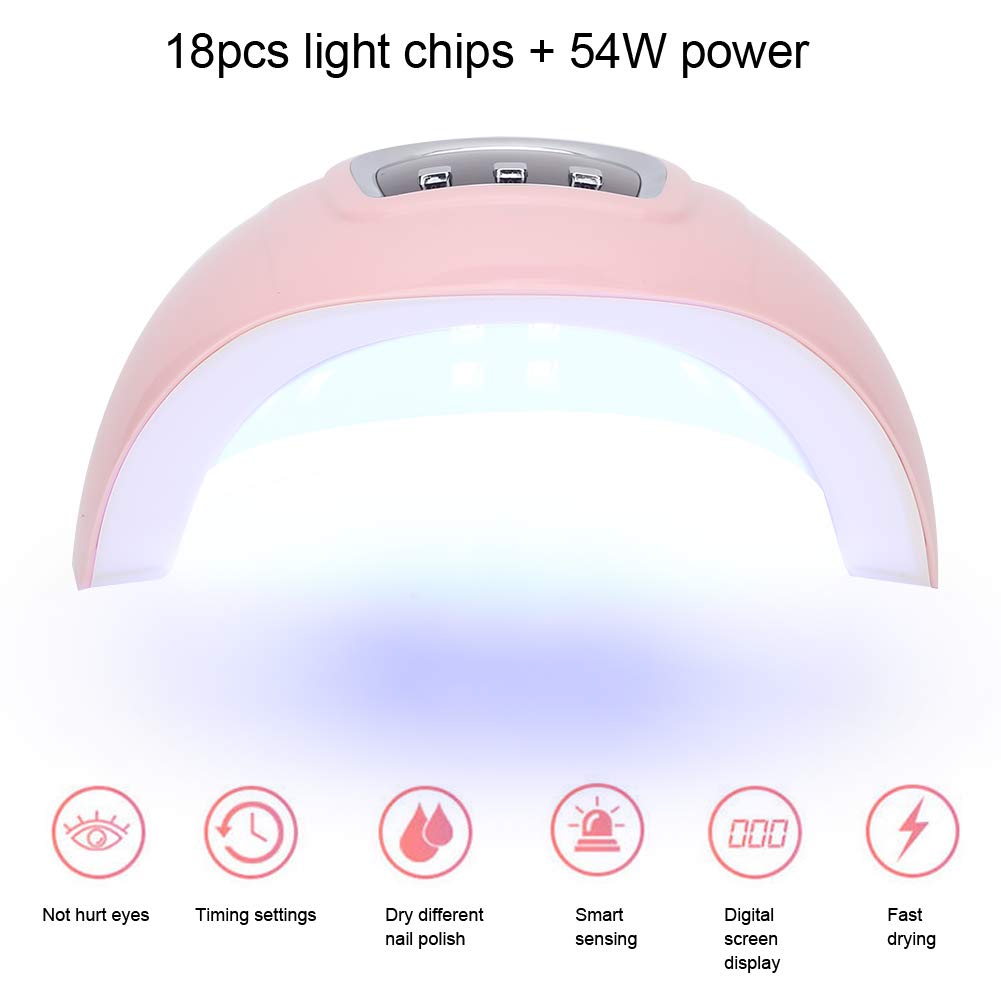 Pongnas Lampa UV LED do suszenia paznokci, profesjonalna suszarka do paznokci 54W, 3 timery 30S/60S/90S, przenośna lampa USB do utwardzania ż do paznokci, różowa (54W)