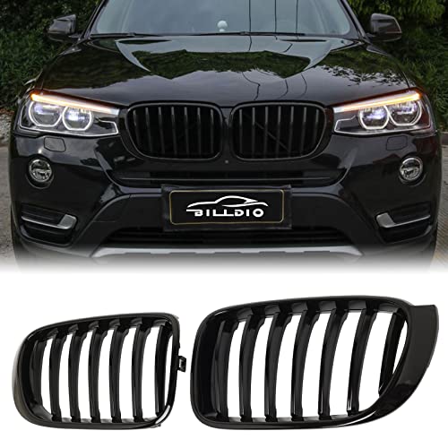 BILLDIO F25 F26 Grille - Black Kidney Grill Compatible With 2014-2017 X3 F25, 2015-2018 X4 F26，ABS Single Slat Gloss Black