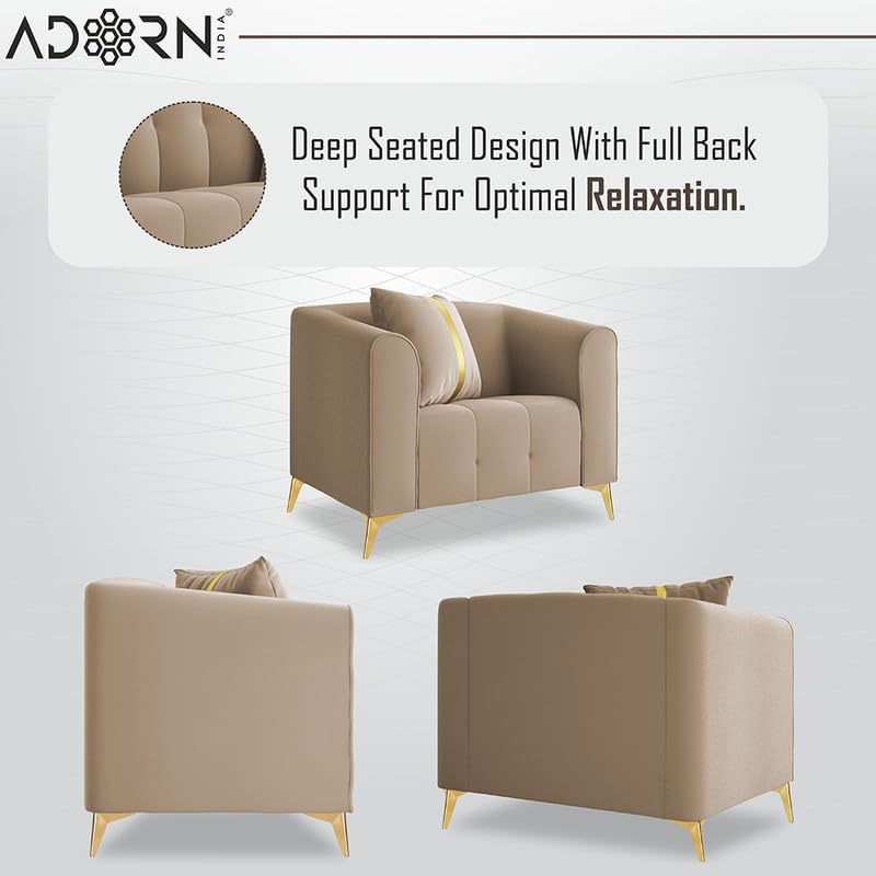 Image of Adorn India Premium Mystic - 3 Years Warranty - 3+1+1 Sofa Set Velvet Suede Fabric - Beige