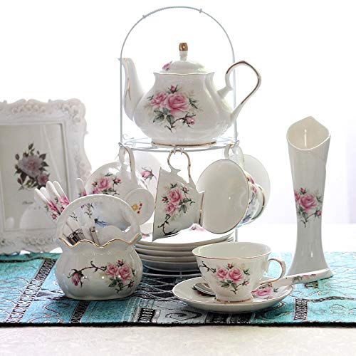 Conjunto de bule de chá de café luxuoso para chá da tarde de de estilo britânico, porcelana de porce