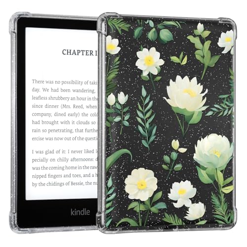 Image of CoBak Case for 6 inch E-Reader Cases (2024 & 2022, 11th Gen) - Ultra-Slim Soft TPU Transparent Cover?Lightweight & Durable Protector,Green Flowers