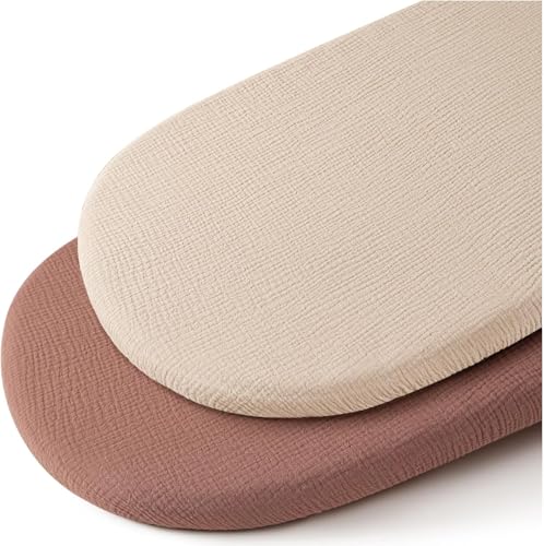 Image of Muslin Bassinet Sheets for Baby Boy Girl,Breathable Baby Bassinet Sheets Fitted for Bassinet,Oval Rectangle,Hourglass,Bassinet Mattress/Pad,Soft Cotton 2 Pack
