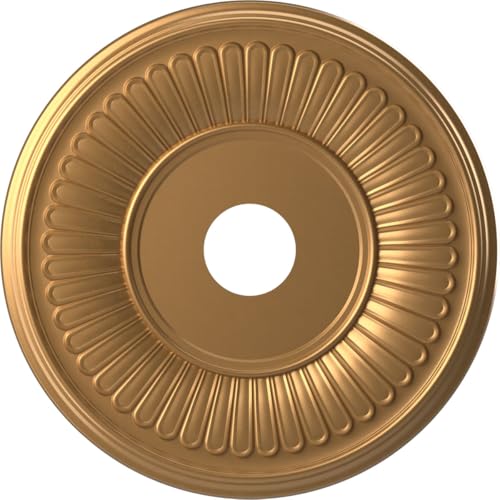 Image of Ekena Millwork CMP19BEBGL Berkshire Thermoformed PVC Ceiling Medallion (Fits Canopies up to 8 3 /8 inch), 19 inchOD x 3 1 /2 inchID x 1 inchP, Bright Coat Gold