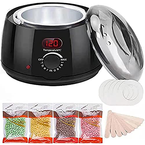 Waxing Kit Digital Display Wax Warmer for Hair Removal Hard Wax Kit with 4 Flavors Hard Wax Beans（3.5oz4）Bikini Brazilian Wax Warmer for Women and Men