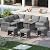 U-MAX 7 Pieces Patio Furniture Set, Outdoor Sectional Sofa Conversation Set, All Weather Wicker Rattan Dining Table & Chair with Ottoman, Grey Rattan&Grey Cushion