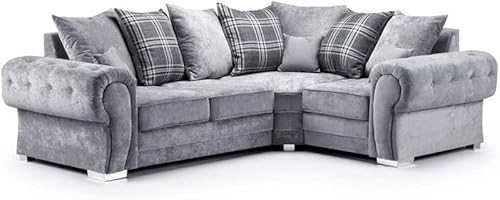 Dark Grey Corner Sofa - Suede Fabric Couch - 2C1 Couch For Living Room Furniture - Verona Small Corner Couch - 4 Seater Suite with cushions - Left/Right Hand Side Sofa - (Left Hand Side Sofa)