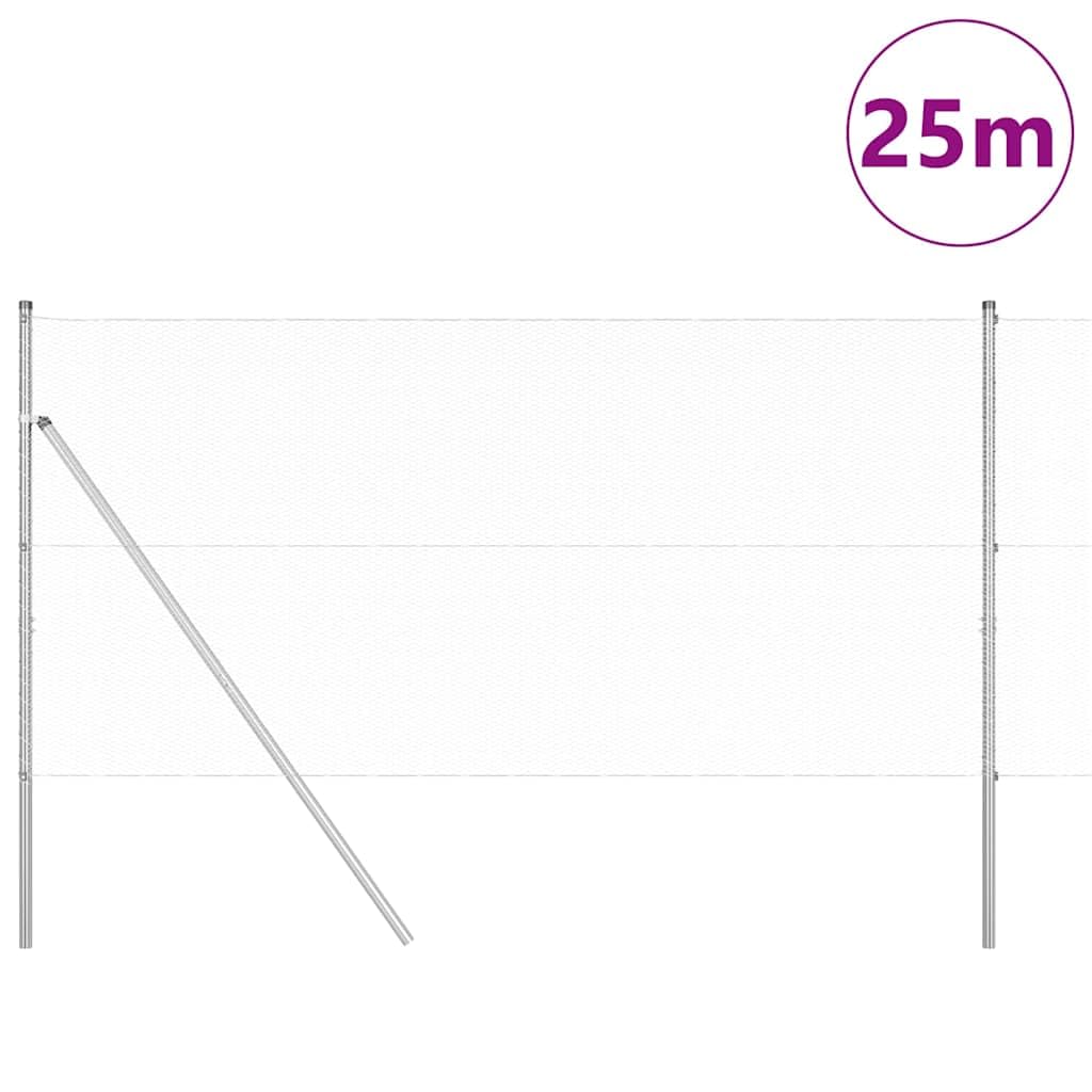 Recinzione in acciaio zincato, 25 x 1,4 m, con 11 pali, motivo a rete, resistente alle intemperie, resistente alla corrosione, per giardino, terrazza, cortile e delimitazione di terreni