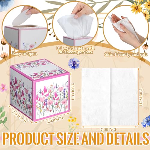 Image of Fourluoo 12 Pcs Wildflower Floral Facial Tissues Cube Boxes 600 Sheet 3 Ply | Wildflower Designs, Small Square Disposable Face Tissues Bulk for Car Bedroom Bathroom Office, Decorative Holders Desk Vanity